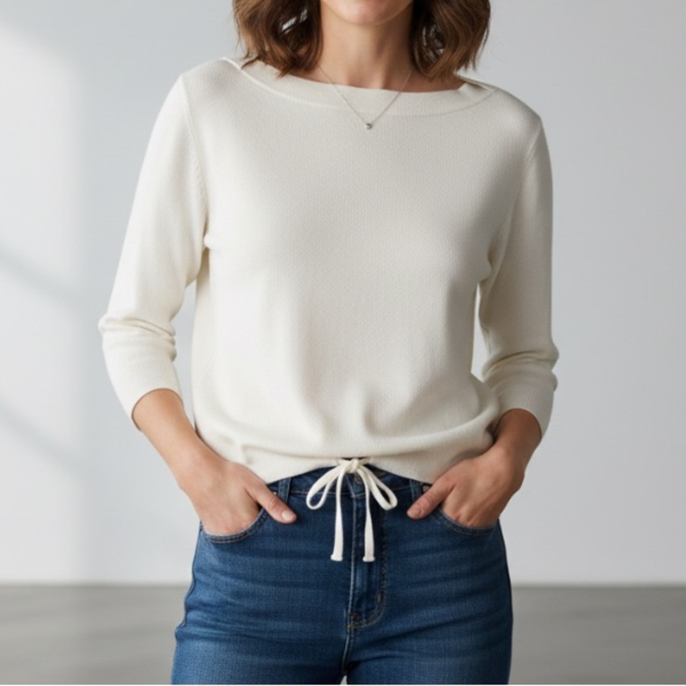 Sack Fifth Avenue Cream Tie Elastic Waist Sweater Size L